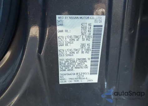 2016 Nissan Nv Passenger Nv3500 Hd Sl V8 z USA, uszkodzony, nr VIN 5BZAF0AA2GN852955